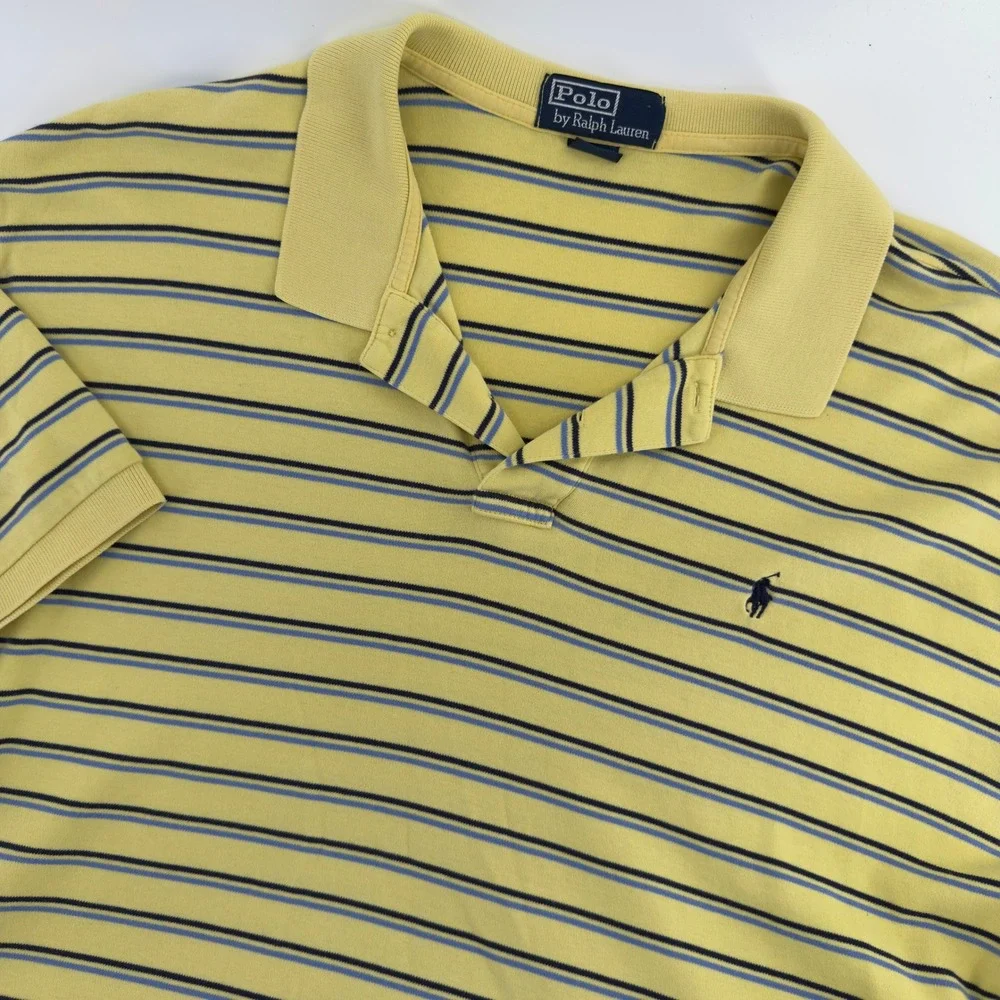 Polo Ralph Lauren‎ Mens Yellow Striped Short Sleeve Polo Shirt Cotton XL